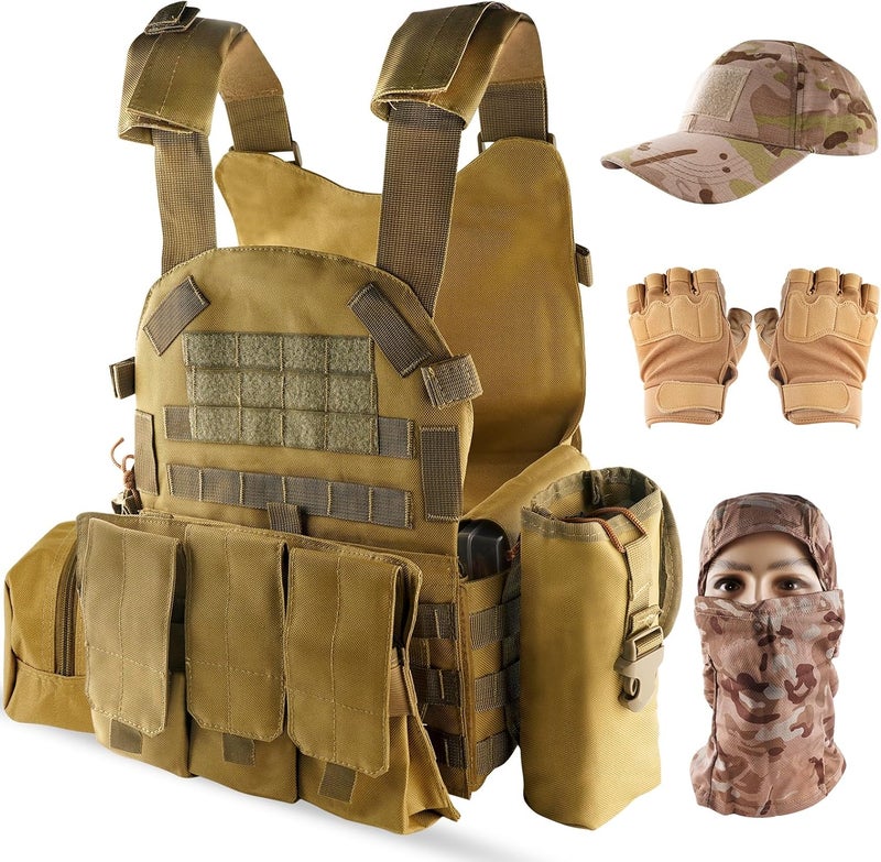 NewBEP Tactical Vest Set for Men, Airsoft Paintball Vest Quick Release Airsoft Vest and Equipment with Hat,Glove,Visor - Image 1